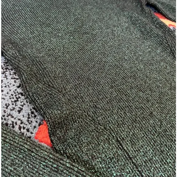 Diane Von Furstenberg Metallic Green Merino Wool Mock Neck Sweater Size Medium - Picture 2 of 8